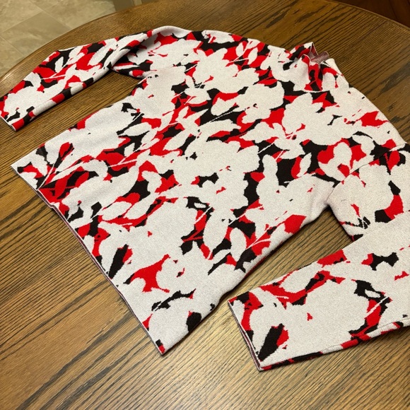 Anthropologie Mock Neck Floral Lizzy Knit Sweater Size Small Red Gray & Black - Picture 3 of 12